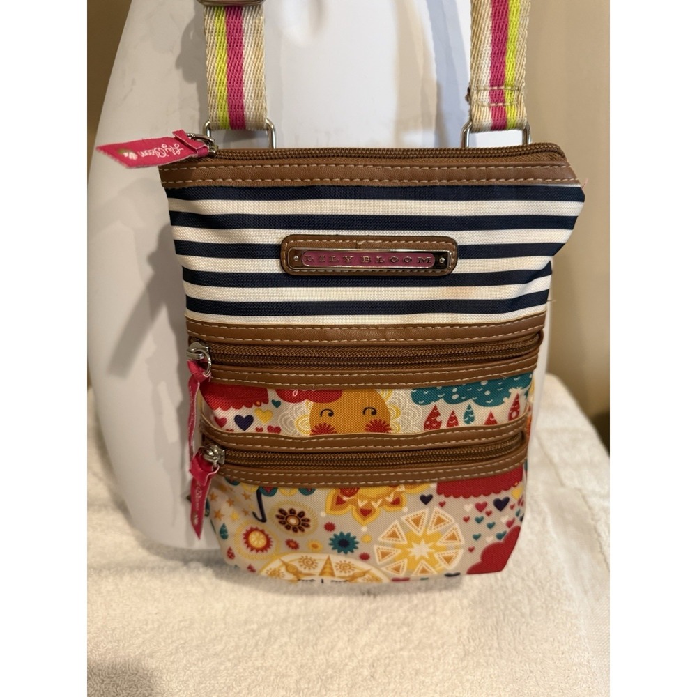 Lily Bloom Multicolor Crossbody Bag Striped Graphic Print Adjustable Strap Pink…